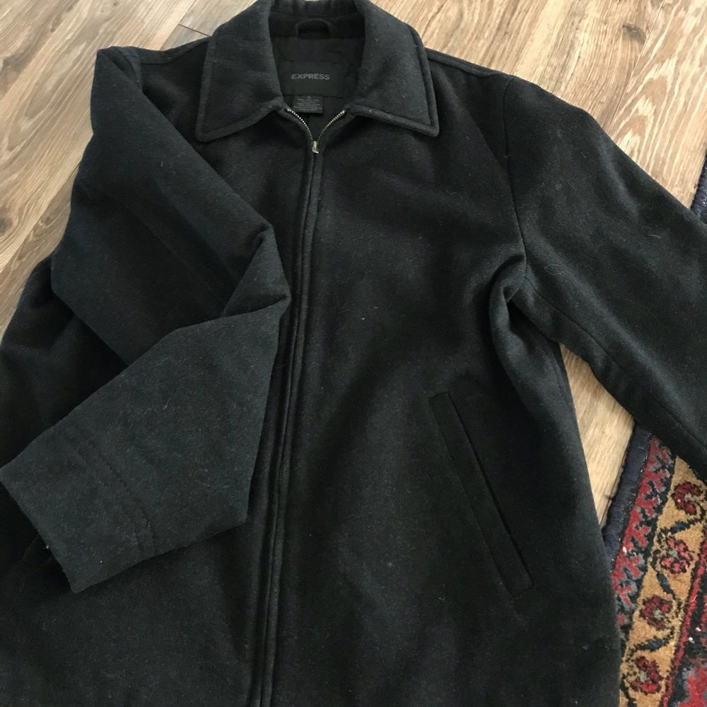 Black dressy wool zip up coat